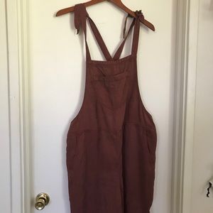 Aerie tie strap twill overalls